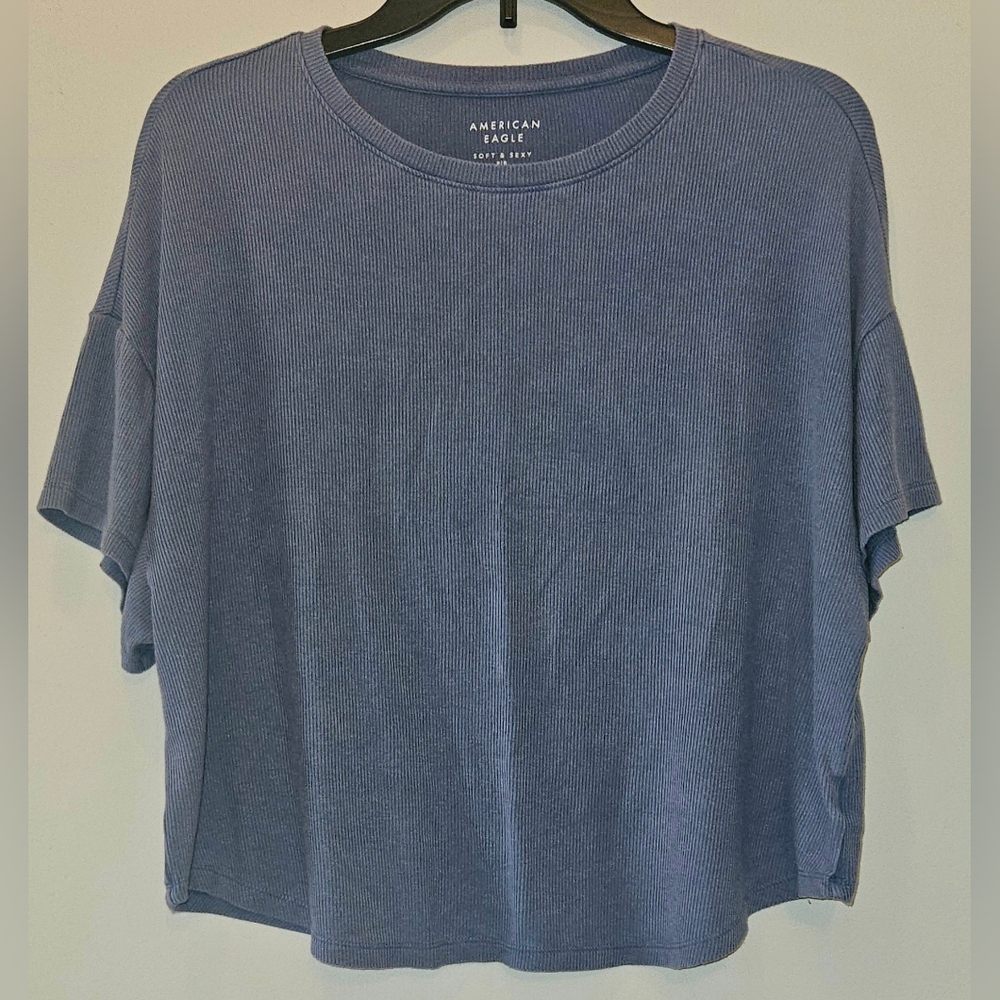 American Eagle Blue Soft And Sexy Rib Tee